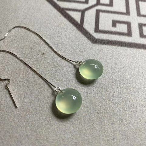 Anting-anting giok halus yang damai dan tenang Ukuran 12.7mm 925 perak pengaturan Giok adalah pola yang terjadi secara alami acak Termasuk ongkos kirim dan pajak