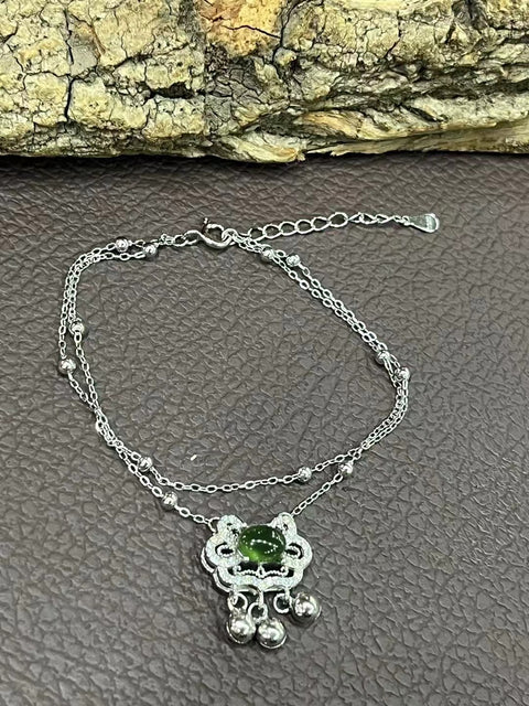 Gelang kunci perdamaian bertatahkan perak dari batu giok yang bersih dan halus Termasuk ongkos kirim dan pajak