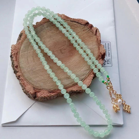 Gelang dan Kalung Air Jernih Giok Hetian Alami Giok halus dan hangat, penuh dengan air, sederhana dan bergaya Ukuran 5mm 108pcs Buatan tangan dalam perak berwarna 925 Pengiriman dan pajak sudah termasuk.