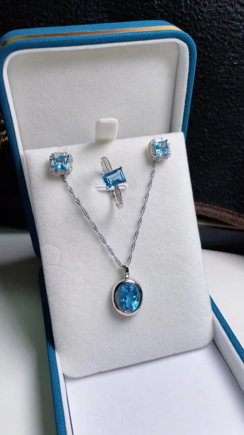 Set Topaz Pengaturan perak berkilau 925 Liontin sederhana dan atmosferik 0,9 * 0,9 Anting-anting 0,60,6 Cincin 0,5 * 0,7 Sudah termasuk pajak pengiriman
