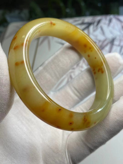 Gelang Gelang Giok Giok Bunga Cui Giok Alami Ukuran 59-61mm Lebar 14.9mm Giok secara alamiah Pola bunga acak Sudah termasuk pajak pengiriman.