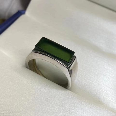 Cincin giok alami dengan pita hijau yang dapat disesuaikan yang terbuat dari perak 925 ukuran 14,5 * 8mm termasuk ongkos kirim dan pajak.