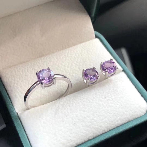 Butik Kecubung Set Cincin + Anting Batu Utama Ukuran 6mm Set dalam 925 Perak Sudah Termasuk Pajak Pengiriman