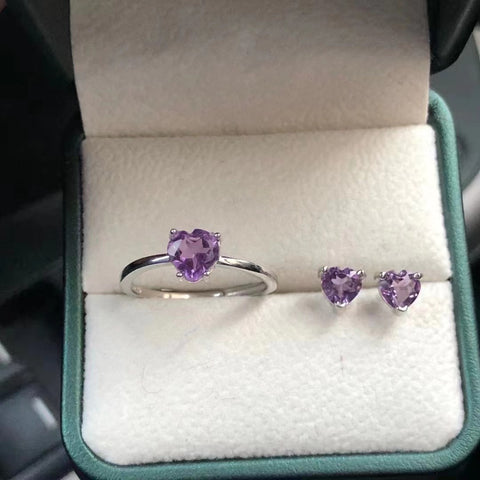 Butik Kecubung Set Cincin + Anting Batu Utama Ukuran 6mm Set dalam 925 Perak Sudah Termasuk Pajak Pengiriman