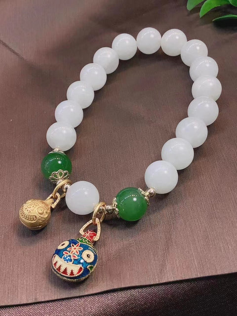 Gelang Giok Putih Hetian Bahan halus dan hangat berlapis emas 14k Ukuran 10mm Sudah termasuk pajak pengiriman.