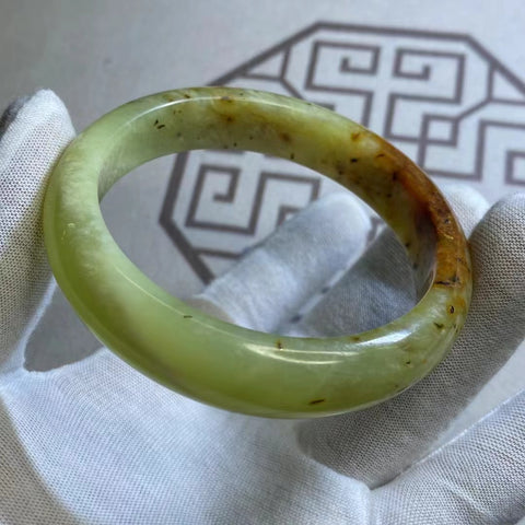 Gelang Gelang Batu Giok Cui Bunga Giok Alami Ukuran 60-62mm Lebar 14.2mm Batu giok terbentuk secara alami Pola acak Termasuk ongkos kirim dan pajak.