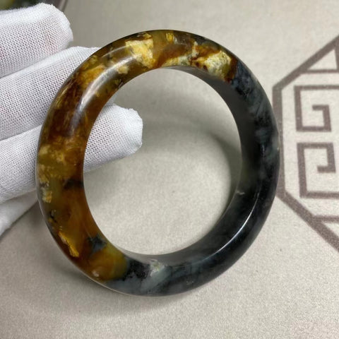 Gelang Gelang Giok Giok Bunga Cui Giok Alami Ukuran 58-60mm Lebar 13.5mm Giok ini semuanya muncul secara alami dan polanya acak Sudah termasuk pajak pengiriman.