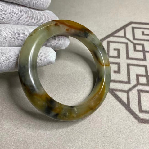 Gelang Gelang Giok Giok Bunga Cui Giok Alami Ukuran 57-59mm Lebar 13.3mm Giok ini semuanya muncul secara alami dan polanya acak Sudah termasuk pajak pengiriman.