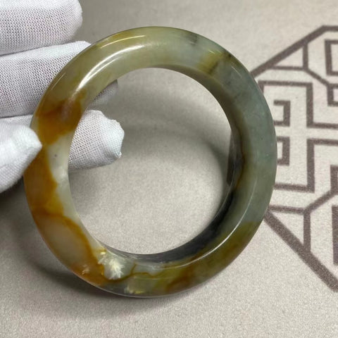 Gelang Gelang Batu Giok Cui Bunga Giok Alami Ukuran 58-60mm Lebar 13.9mm Batu giok terbentuk secara alami Pola acak Termasuk ongkos kirim dan pajak.