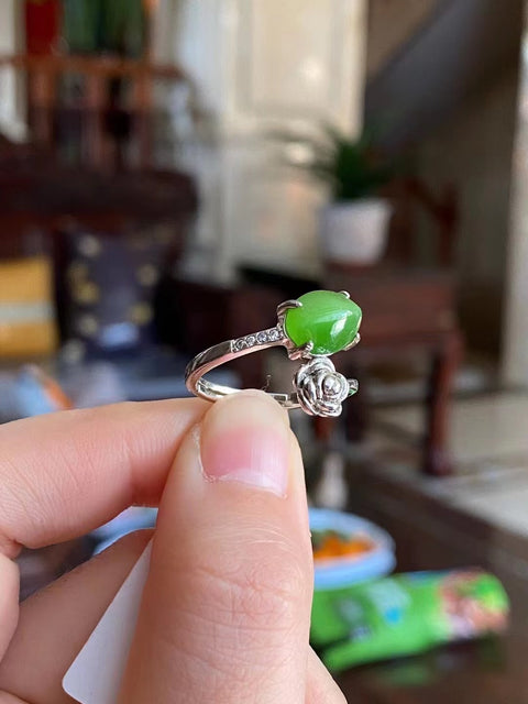 Cincin Jasper Ukuran 8.8 * 7mm 925 Perak Pengaturan Bezel yang Dapat Disesuaikan Termasuk pajak pengiriman.