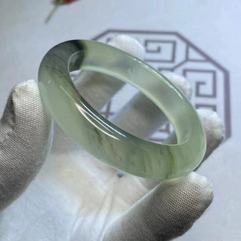 Gelang Tinta Tinta Giok Cui Alami Ukuran 49-51mm Lebar 12.3mm Giok terjadi secara alami Pola acak Termasuk ongkos kirim dan pajak.