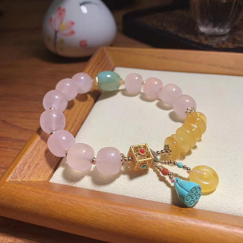 Gelang Kristal Merah Muda Alami dengan Gaya Jadeite Lutong Diameter 12mm Sudah termasuk pajak pengiriman