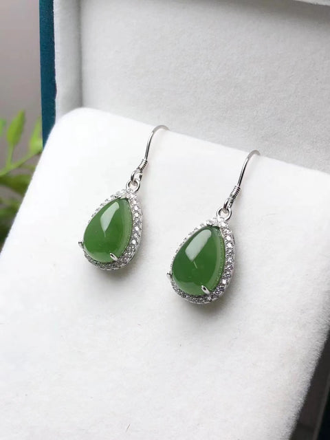 Anting Jatuhkan Hotan Jasper dalam 925 Perak Ukuran 11 * 32mm Gaya Unik Sudah termasuk pajak pengiriman
