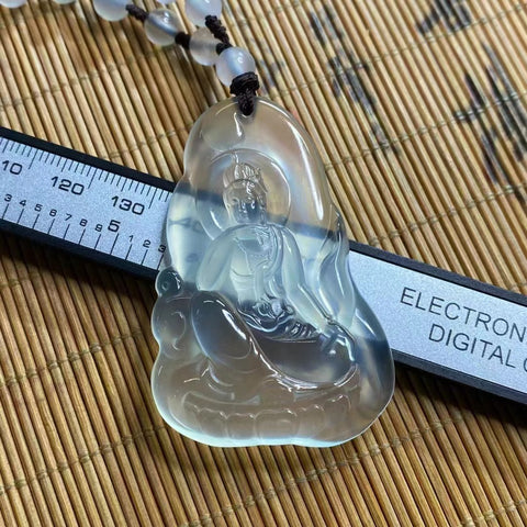 Es Giok Cui Giok Es Guanyin Liontin Es Transparan Ukuran 8 * 36 * 54mm Sudah termasuk pajak pengiriman.