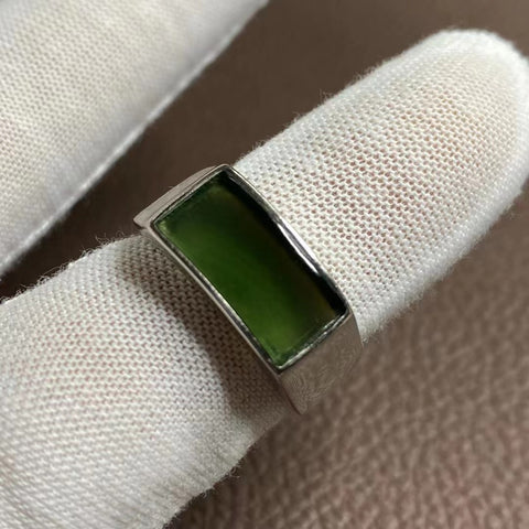 Cincin Pria Giok Alami 925 Perak Bezel yang Dapat Disesuaikan Ukuran 15 * 8,5 mm Sudah termasuk pajak pengiriman.