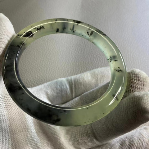 Gelang Lukisan Tinta Es Giok Cui Giok Alami Lukisan Pemandangan Ukuran 58-60mm Lebar Sisi 10mm Giok terjadi secara alami Pola acak Termasuk pengiriman dan pajak