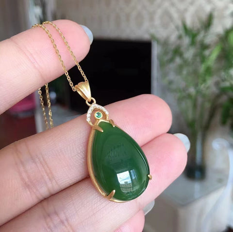 Kalung Jasper dari perak 925 dengan karya emas Ukuran 15 * 23mm Termasuk pajak pengiriman Termasuk pajak pengiriman.