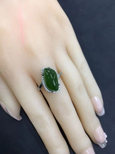 Set Cincin Jasper Alami dari Giok Perak 925 bersih dan halus serta hangat Ukuran 16 * 8mm Pengiriman dan pajak sudah termasuk.