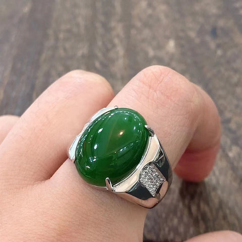 Cincin Pria Jasper Alami Ukuran 13 * 18mm yang terbuat dari Giok Perak 925 bersih dan baik-baik saja Termasuk pajak pengiriman.
