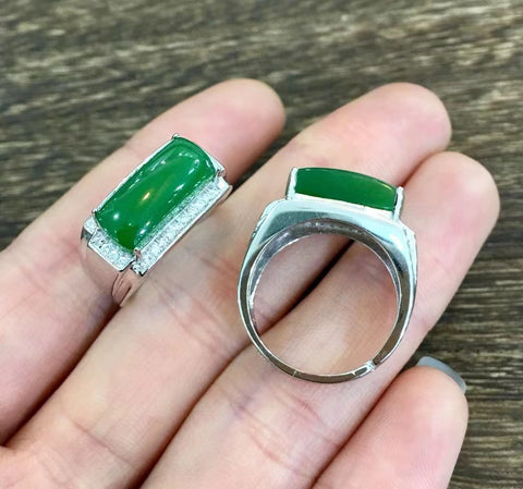 Set Cincin Jasper Halus dari 925 Perak Ukuran 6 * 14mm Bezel yang Dapat Disesuaikan Termasuk pajak pengiriman.