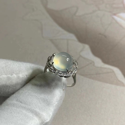Cincin Es Giok Cui Giok Alami 925 Perak Bezel yang Dapat Disesuaikan Ukuran 10mm Termasuk ongkos kirim dan pajak.