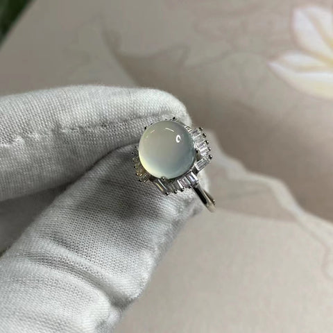 Cincin Es Giok Cui Giok Alami 925 Perak Bezel yang Dapat Disesuaikan Ukuran 10mm Termasuk ongkos kirim dan pajak.