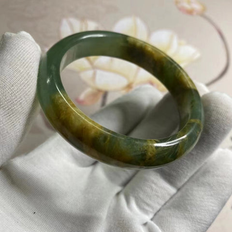 Gelang Rumput Emas Rumput Giok Cui Giok Alami Ukuran 53-55mm Lebar Sisi 12.8mm Giok terjadi secara alami Pola acak Termasuk ongkos kirim dan pajak