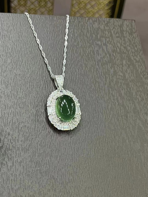 Kalung Giok Alami dari Perak 925 Ukuran 13.2 * 9.8mm Sudah termasuk pajak pengiriman.