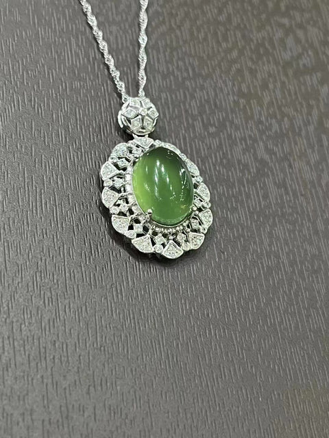 Kalung Giok Alami dari Perak 925 Ukuran 13,4 * 9,8 mm Sudah termasuk pajak pengiriman.