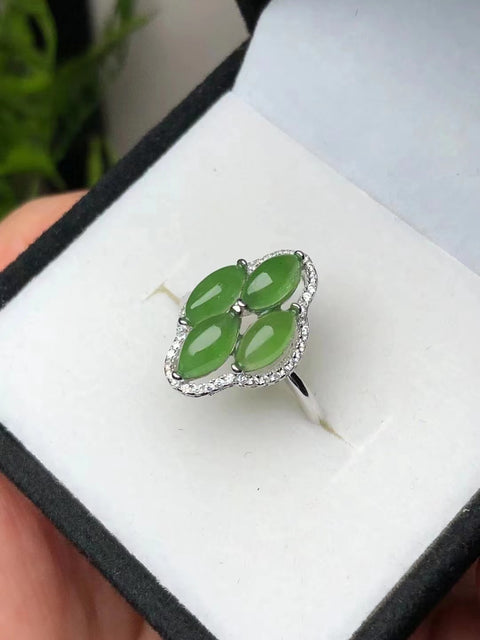 Cincin Hotan Jasper Bezel Giok yang dapat disesuaikan bersih, halus, dan hangat. 925 Perak Termasuk pajak pengiriman.