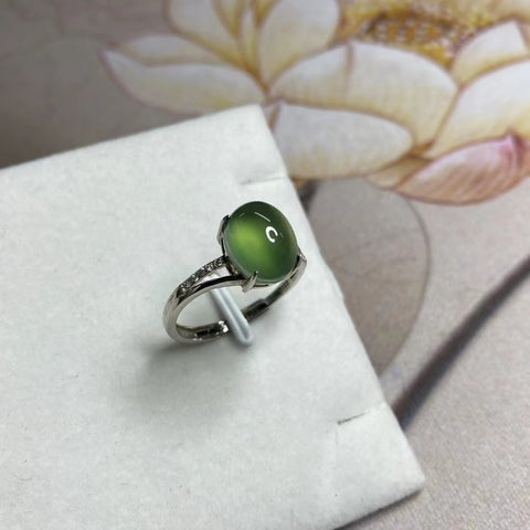 Cincin Wanita Bahan Giok Alami 180 Bahan 925 Perak Bezel yang Dapat Disesuaikan Ukuran 8 * 10mm Termasuk ongkos kirim dan pajak.