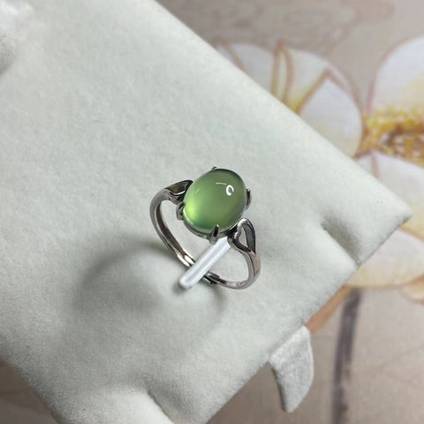 Cincin Wanita Bahan Giok Alami 180 Bahan 925 Perak Bezel yang Dapat Disesuaikan Ukuran 8 * 10mm Termasuk ongkos kirim dan pajak.