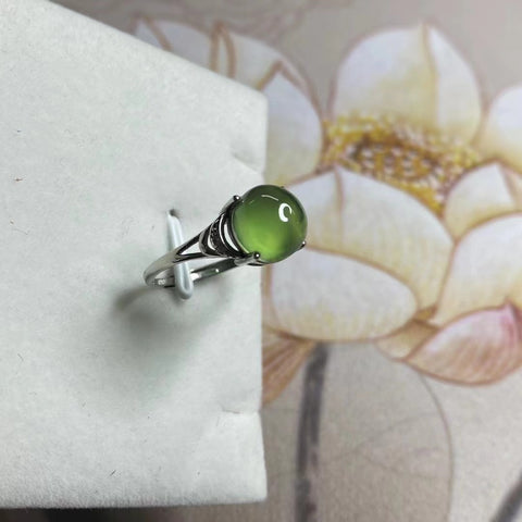 Cincin Bahan Giok Alam Wanita 180 Bahan 925 Perak Bezel yang Dapat Disesuaikan Ukuran 9mm Termasuk Pengiriman & Pajak