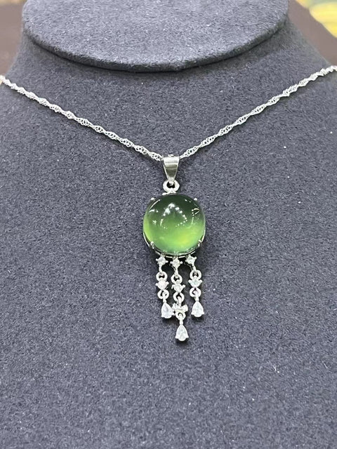 Kalung Giok Alami dari perak 925, giok yang bersih dan halus, ukuran 12mm, sudah termasuk pajak pengiriman.
