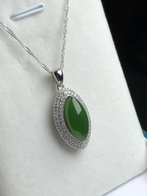 Kalung Giok Giok Hetian Alami Ukuran 16 * 8mm Set 925 Perak Termasuk pajak pengiriman.