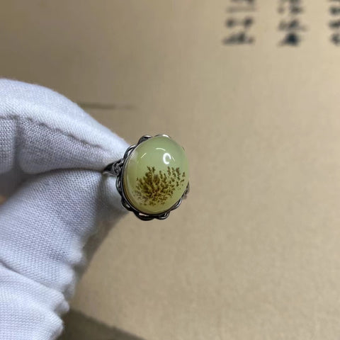 Cincin Selada Air Giok Alami dari perak 925 dengan bezel yang dapat disesuaikan Ukuran 14,5 * 11,6 mm Sudah termasuk ongkos kirim dan pajak.