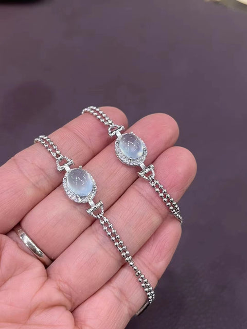 Gelang Giok Celestite Jelly Giok Cui Alami 925 Tatahan Perak Ukuran 7 * 9mm & nbsp; Giok bersih dan halus Sudah termasuk pajak pengiriman.