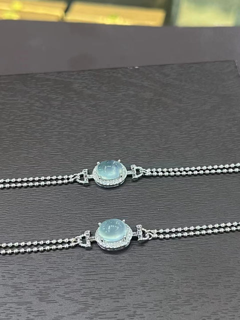 Gelang Giok Celestite Jelly Giok Cui Alami 925 Tatahan Perak Ukuran 7 * 9mm & nbsp; Giok bersih dan halus Sudah termasuk pajak pengiriman.