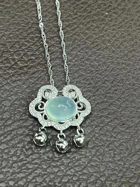 Kalung Kunci Ruyi Blue Ice Beku dengan Gaya 925 Perak Ukuran 12mm Sudah termasuk pajak pengiriman
