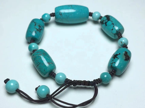 Gelang Manik-manik Barel Pirus Alami Ukuran 13.3 * 10.8mm Gaya Elegan Sudah Termasuk Pajak Pengiriman