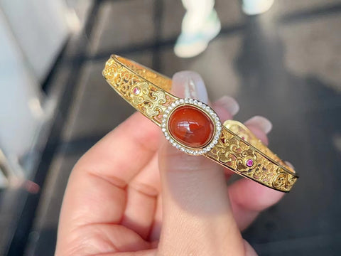 Gelang Terbuka Nan Hong Alami 925 Tatahan Perak Ukuran 9 * 11mm Termasuk Pajak Pengiriman