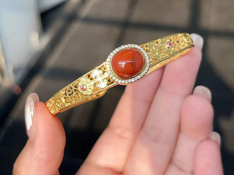 Gelang Terbuka Nan Hong Alami 925 Tatahan Perak Ukuran 9 * 11mm Termasuk Pajak Pengiriman