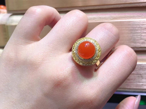 Cincin merah alami 925 perak dengan ukuran bezel yang dapat disesuaikan 10mm Pengiriman dan pajak sudah termasuk.