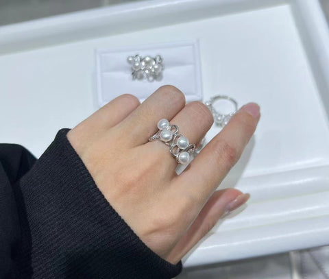 Cincin mutiara dengan mutiara air tawar alami, kulit penuh, pengaturan perak 925, gaya sederhana, sudah termasuk pajak pengiriman.