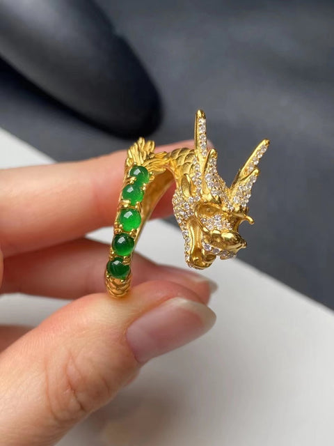 Set Cincin Naga Giok Alami dengan Gaya Perak 925 Termasuk Pengiriman dan Pajak