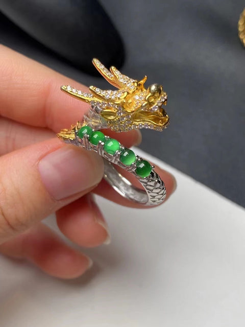 Set Cincin Naga Giok Alami dengan Gaya Perak 925 Termasuk Pengiriman dan Pajak