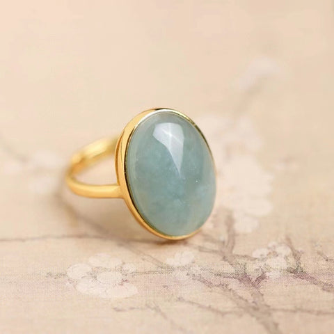 Set Cincin Air Biru Giok Guatemala Jadeite Jadeite dari 925 Perak Cincin jepit gaya kompak Berlapis emas Termasuk ongkos kirim dan pajak
