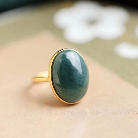 Set Cincin Air Biru Giok Guatemala Jadeite Jadeite dari 925 Perak Cincin jepit gaya kompak Berlapis emas Termasuk ongkos kirim dan pajak