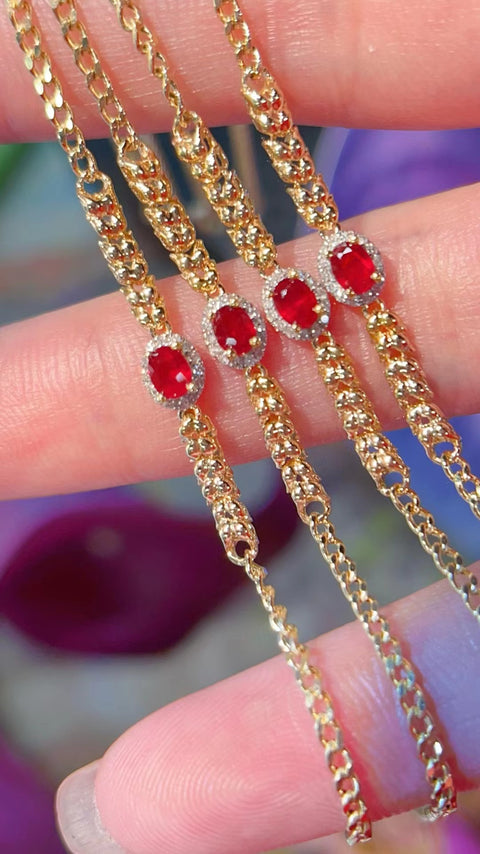 Gelang ruby darah merpati yang indah, modis, emas 18 karat, penuh dengan berlian, kualitas tak tertandingi, sudah termasuk pajak pengiriman.