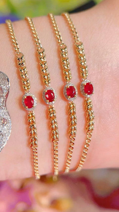 Gelang ruby darah merpati yang indah, modis, emas 18 karat, penuh dengan berlian, kualitas tak tertandingi, sudah termasuk pajak pengiriman.